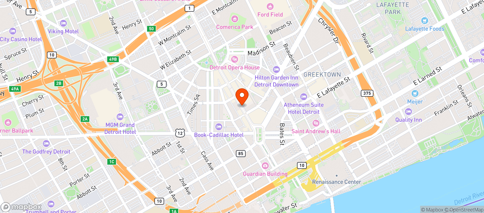 Map showing Hudson's Detroit