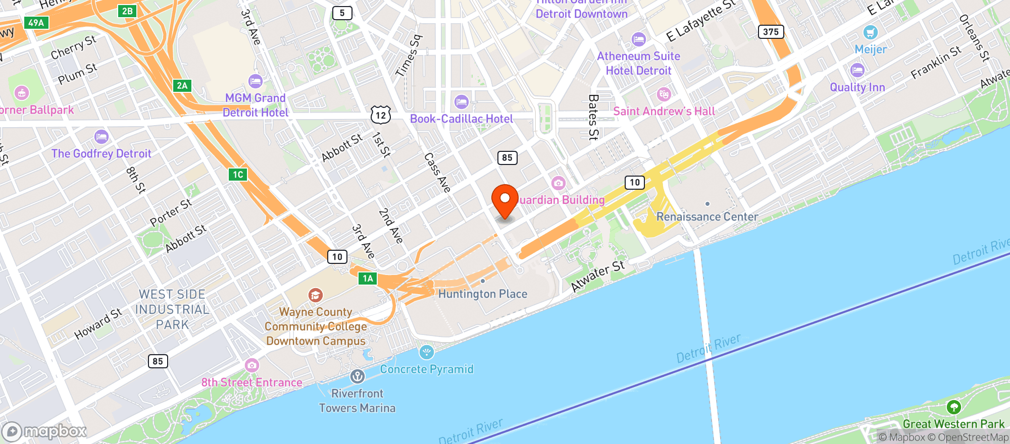 Map showing Detroit Foundation Hotel