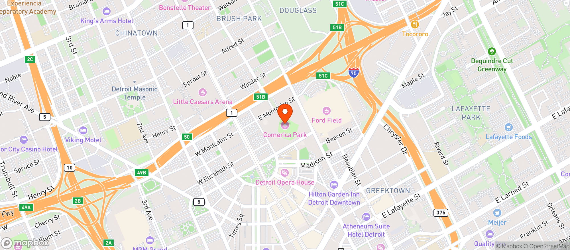 Map showing Sportservice Comerica Park