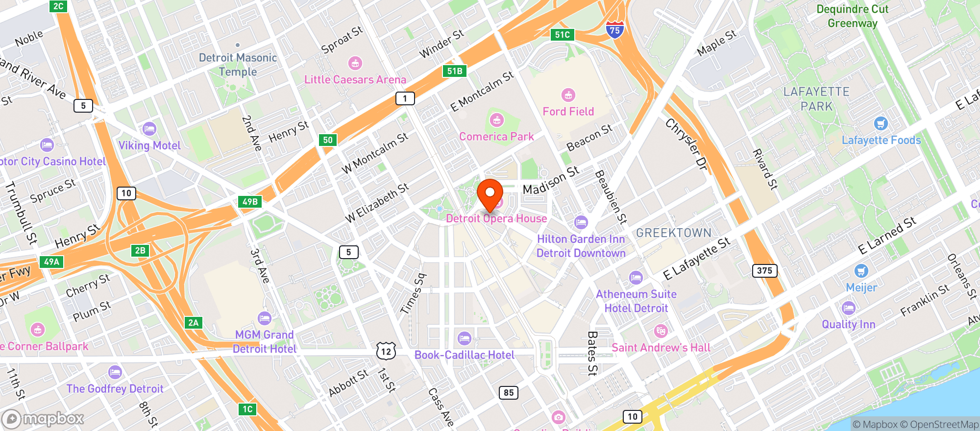 Map showing Detroit Beer Company