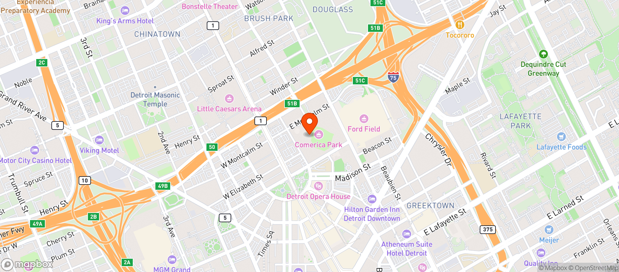 Map showing Comerica Park