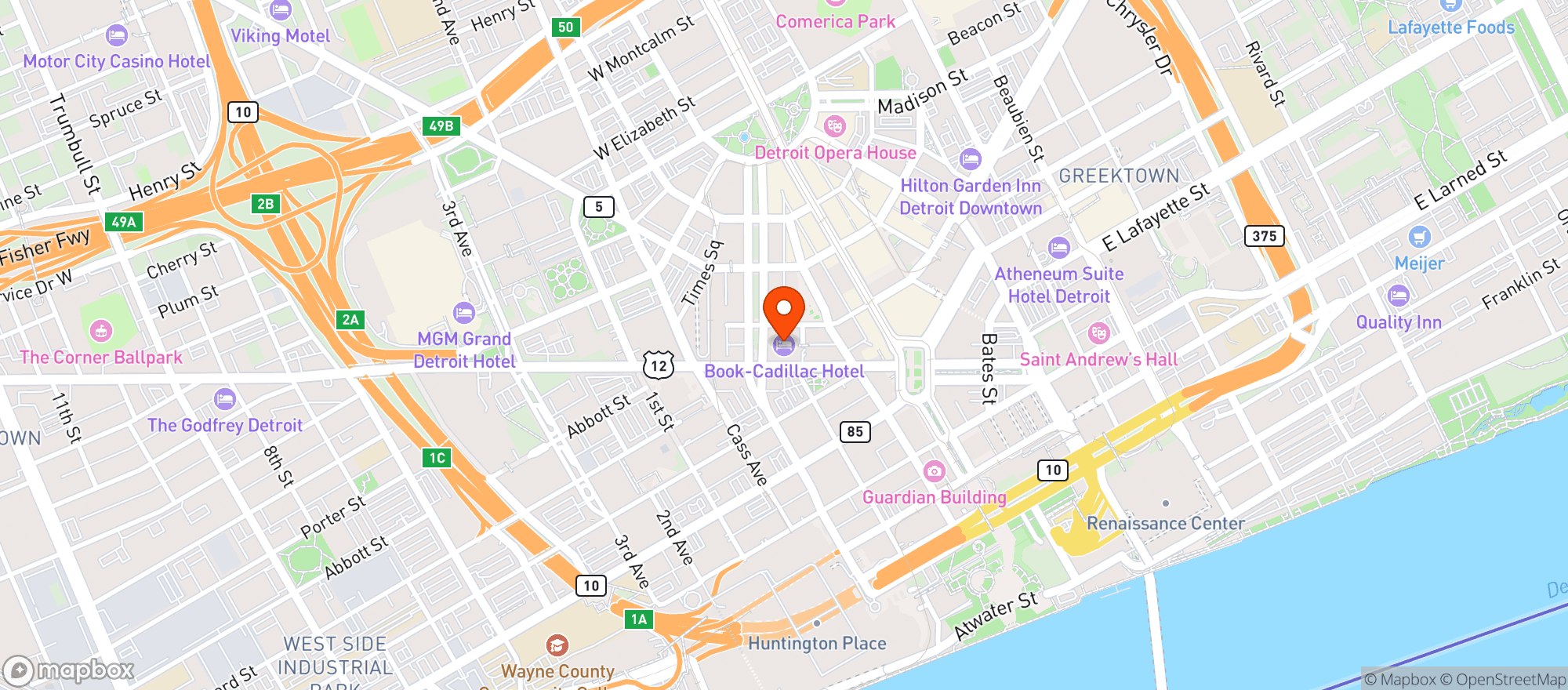 Map showing The Westin Book Cadillac Detroit