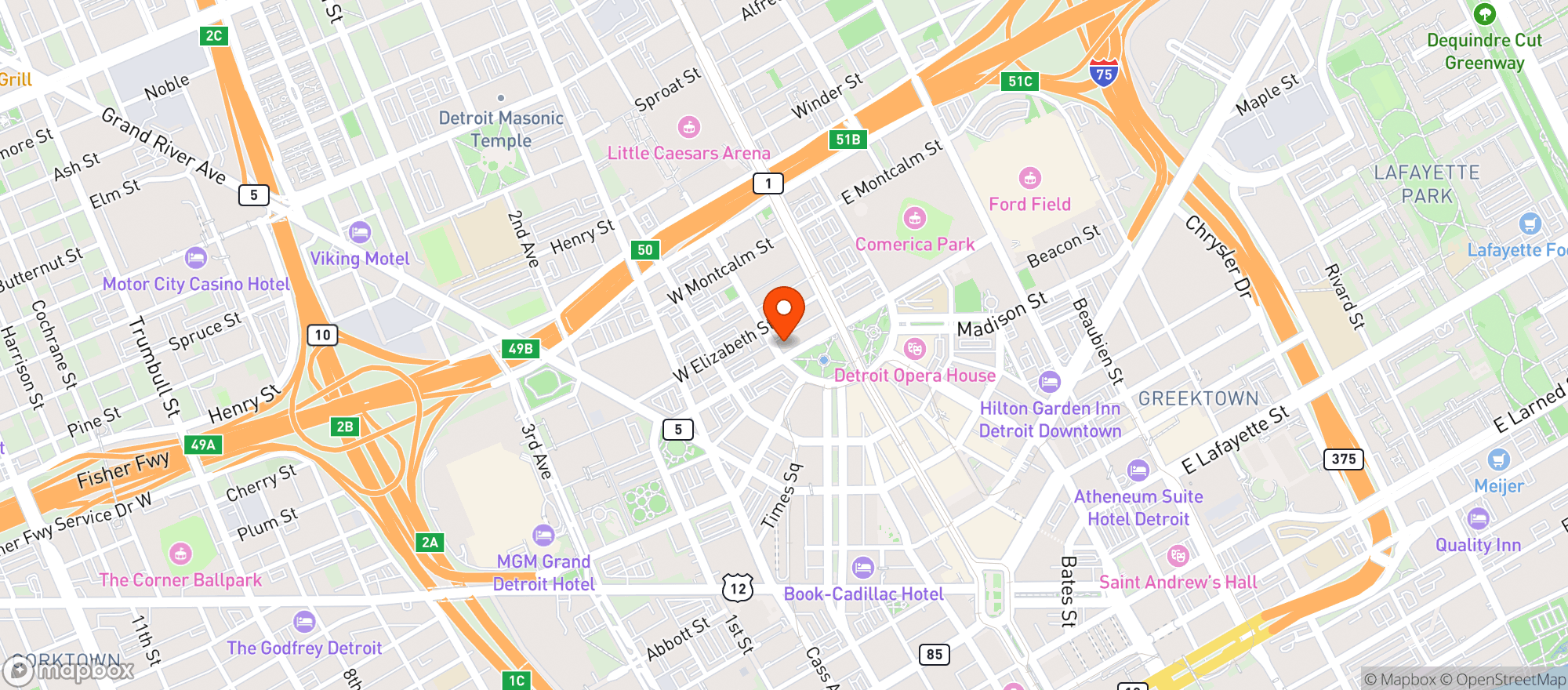 Map showing The Royce Detroit