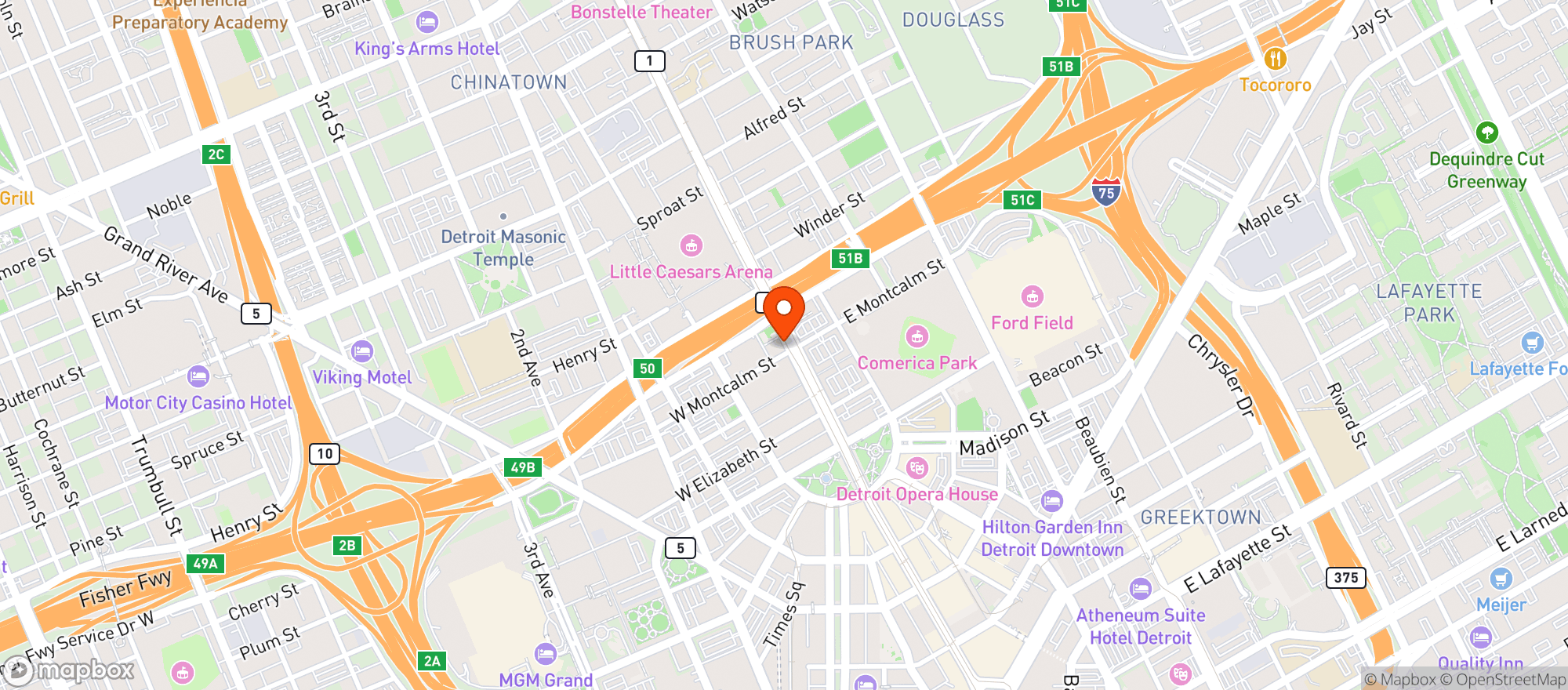Map showing Hockeytown Cafe