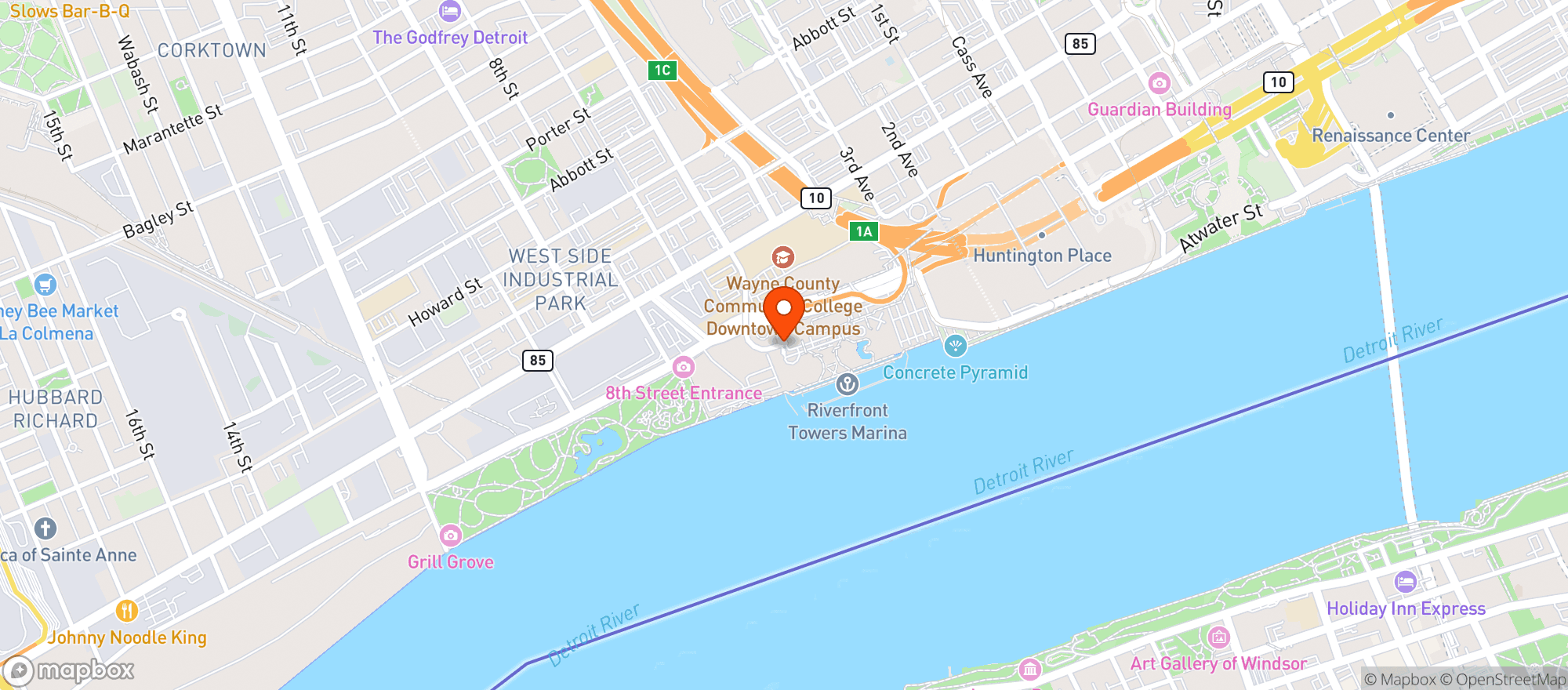 Map showing Riverfront Marketplace
