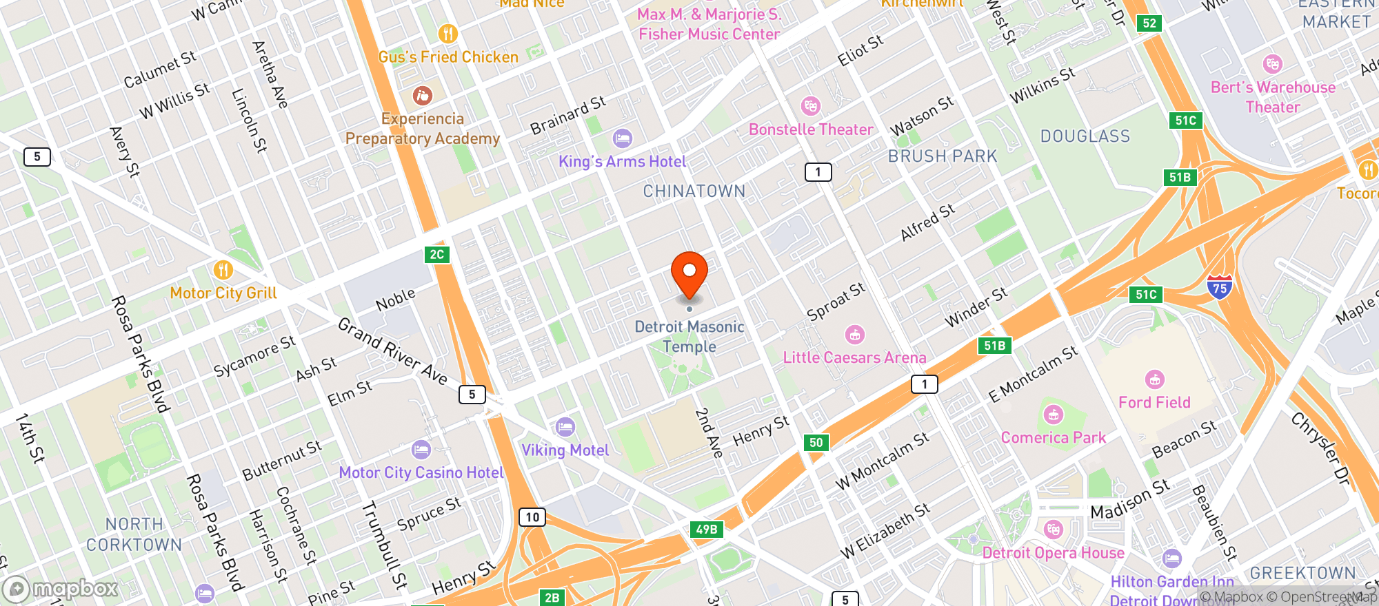 Map showing Masonic Temple