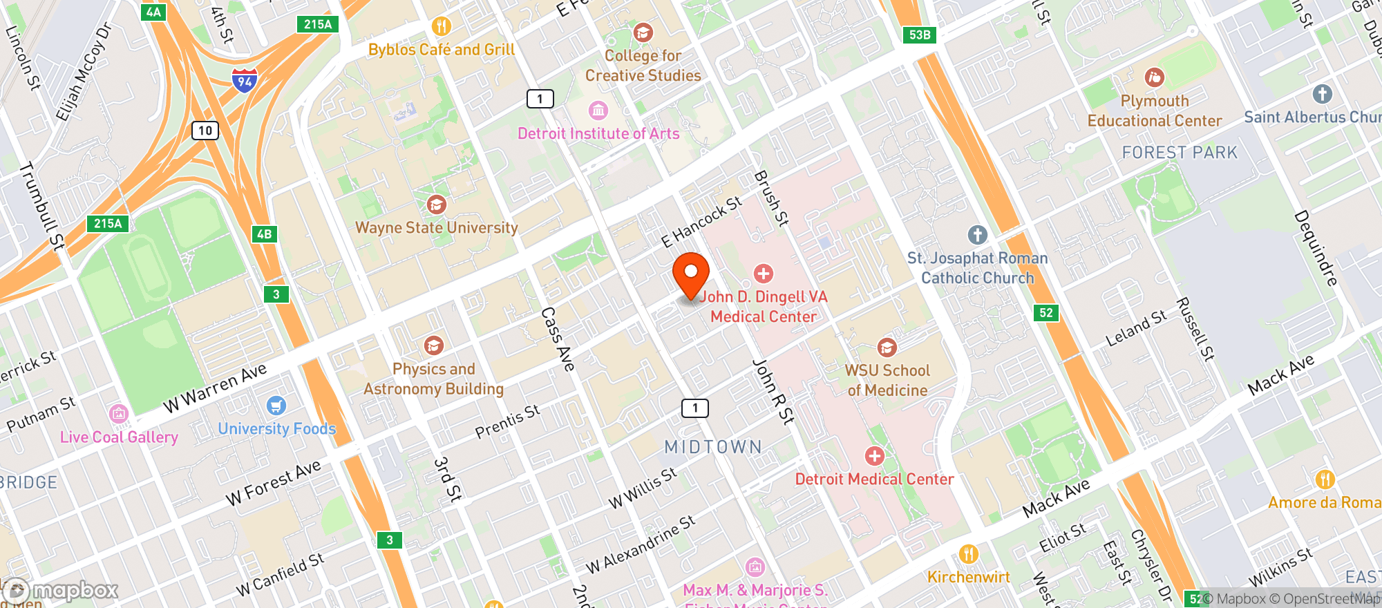 Map showing Seva Detroit