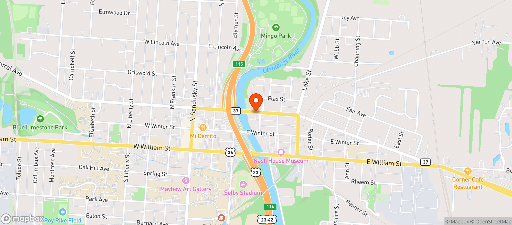 Map showing Del Co Drive Thrus