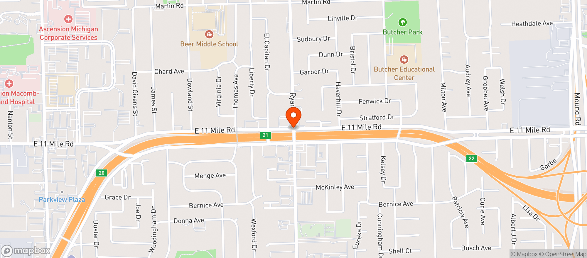Map showing Mobil 696 & Ryan Minimart