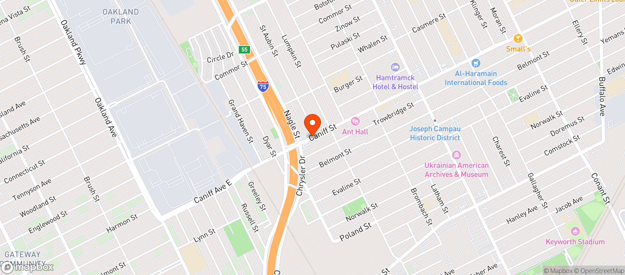 Map showing Quality Roots Hamtramck