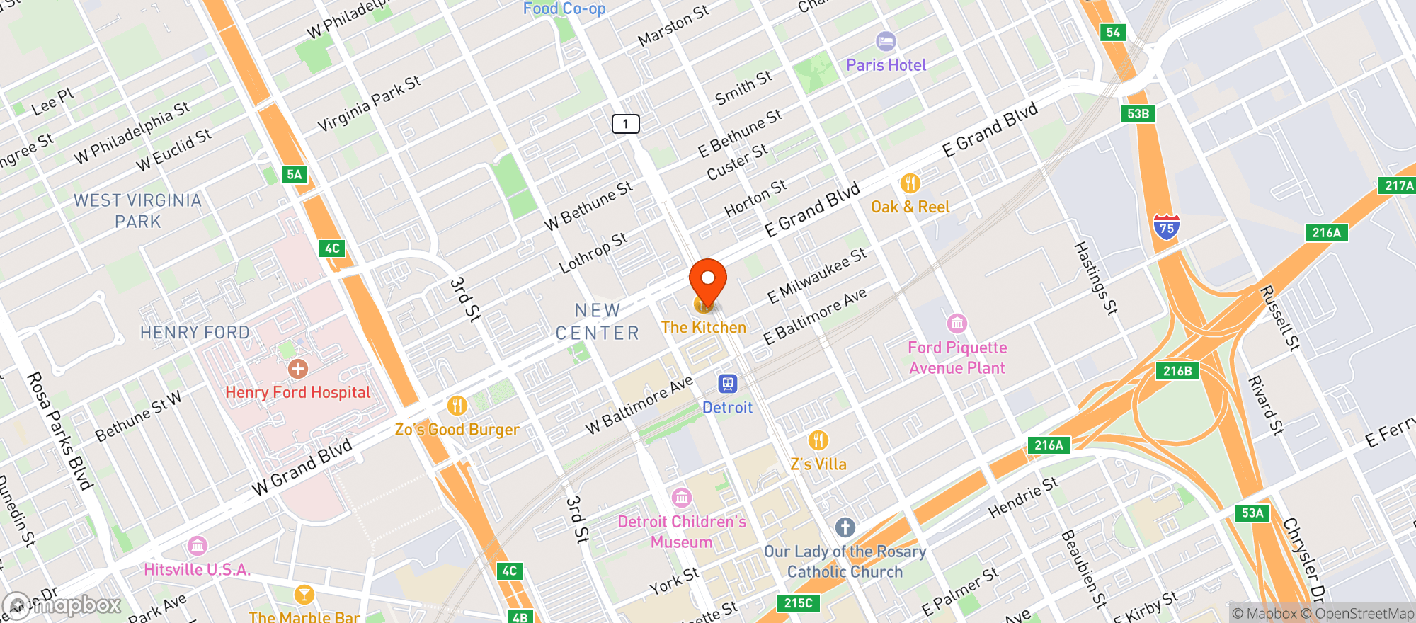 Map showing Supino Pizzeria New Center
