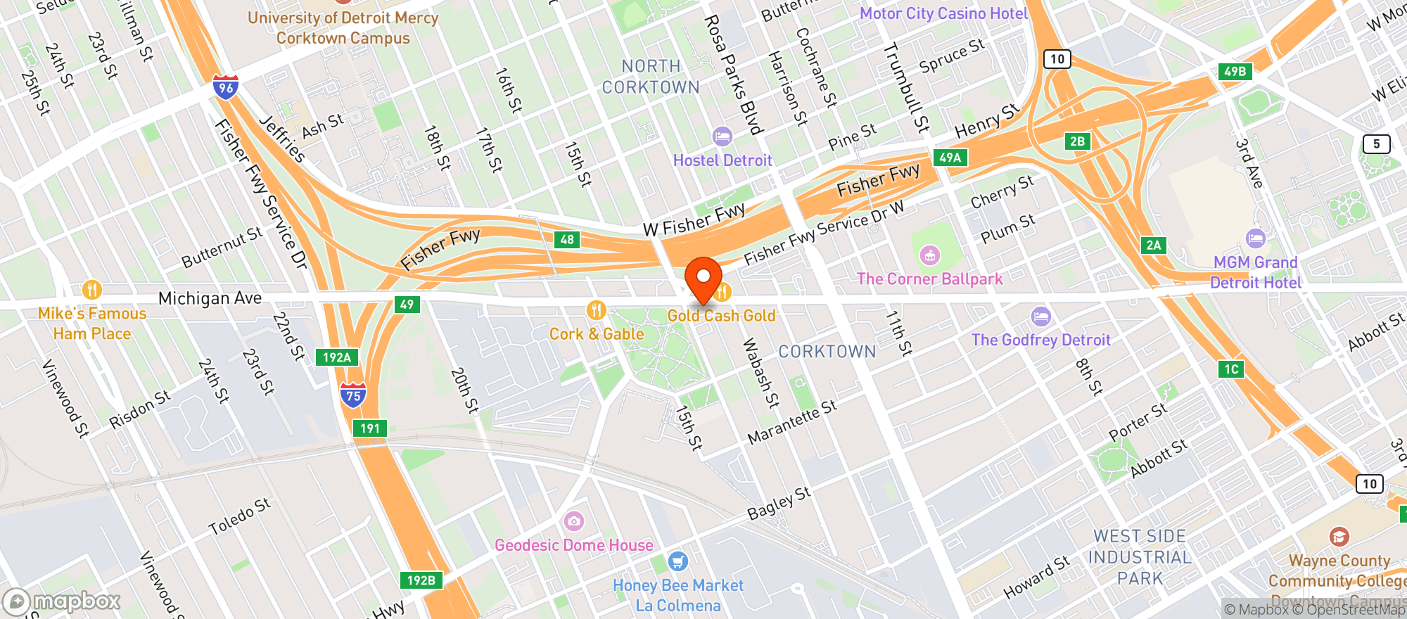 Map showing Artifactry Pizza DBA Grandma Bob's