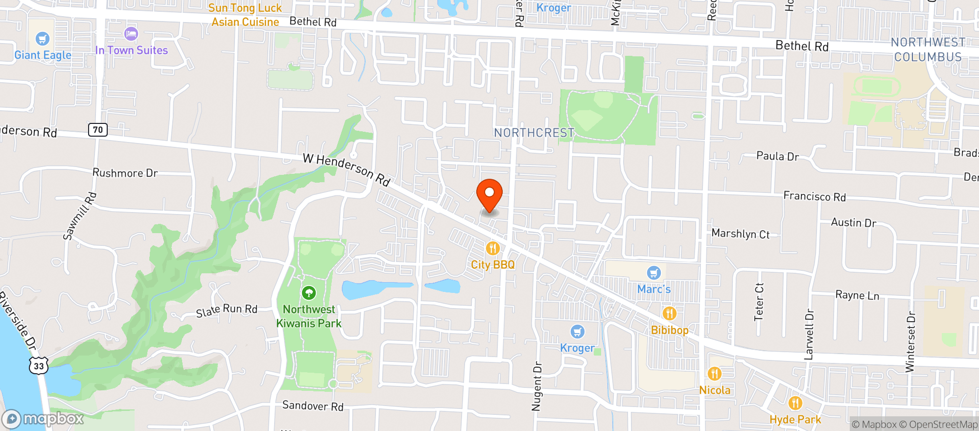 Map showing Front Row Sports Bar