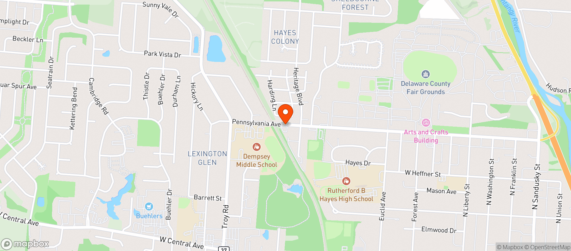 Map showing Delco Drive Thru