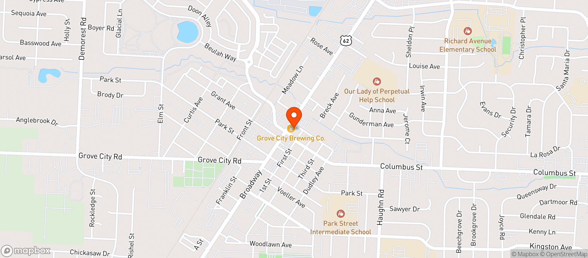 Map showing Grove City Brewing Co