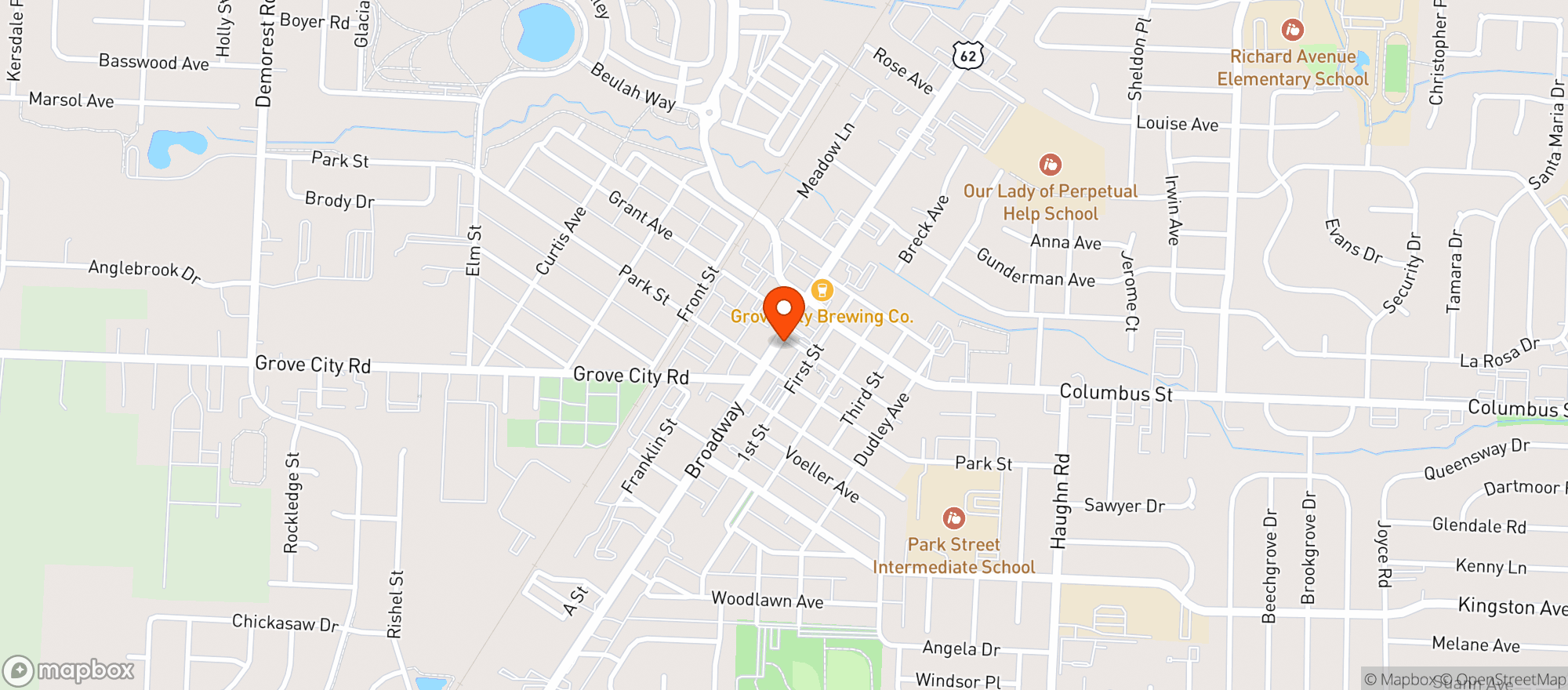 Map showing Parkers Tavern