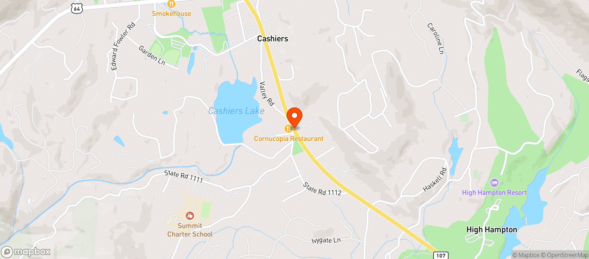 Map showing Cornucopia Restaurant