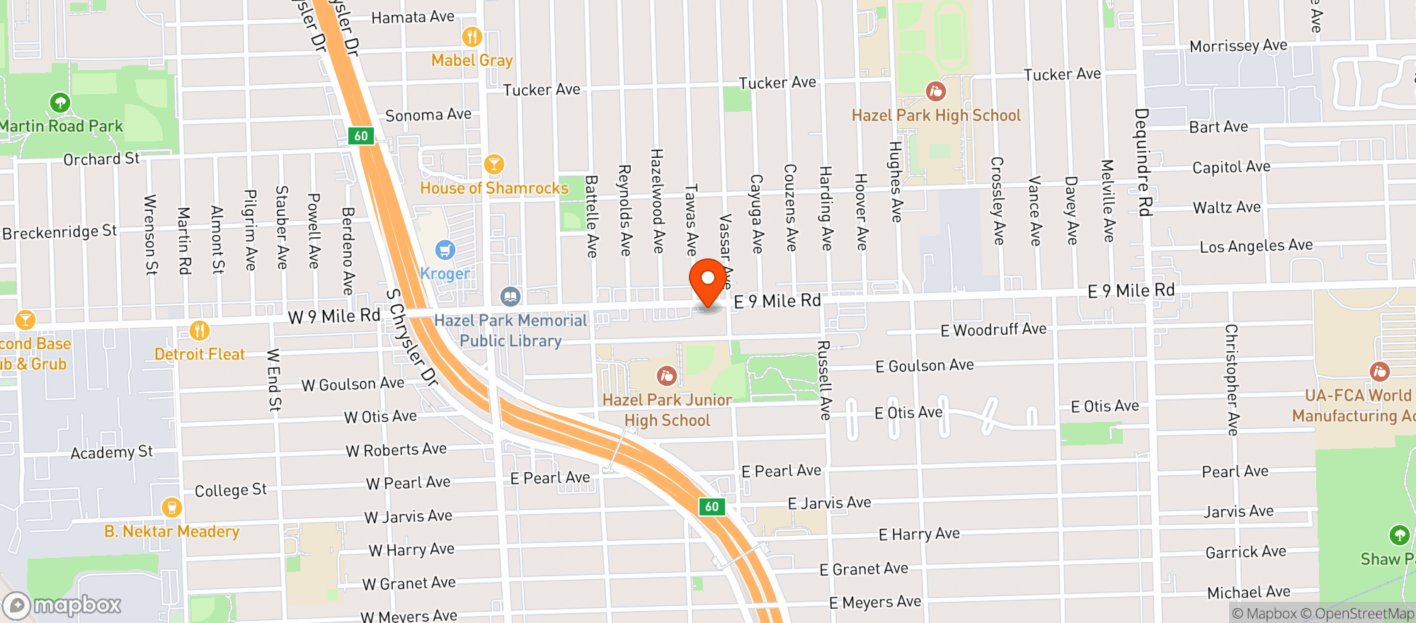 Map showing Green Pharm Hazel Park