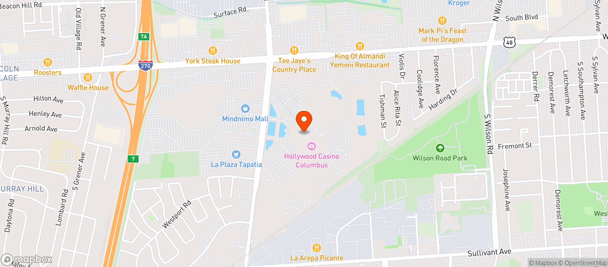 Map showing Hollywood Casino Columbus