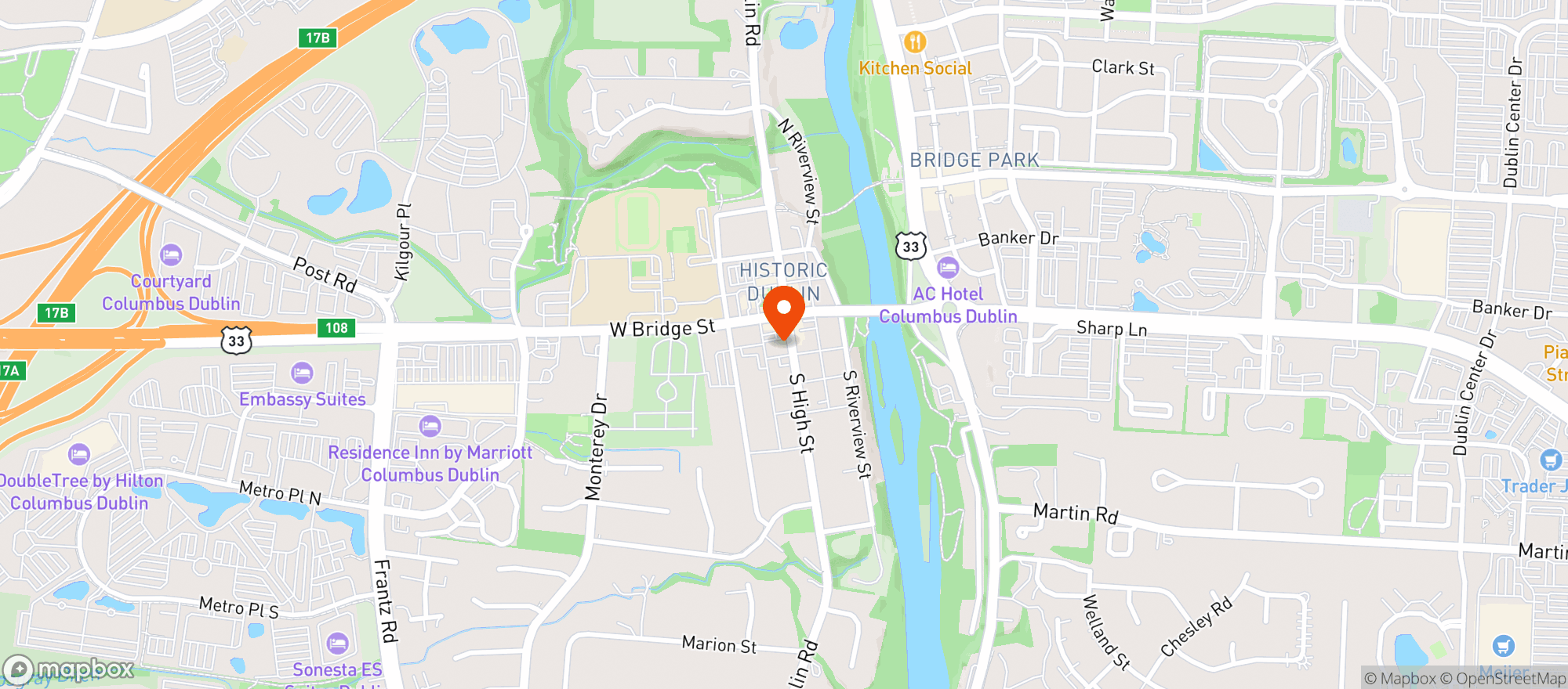Map showing Dublin Village Tavern