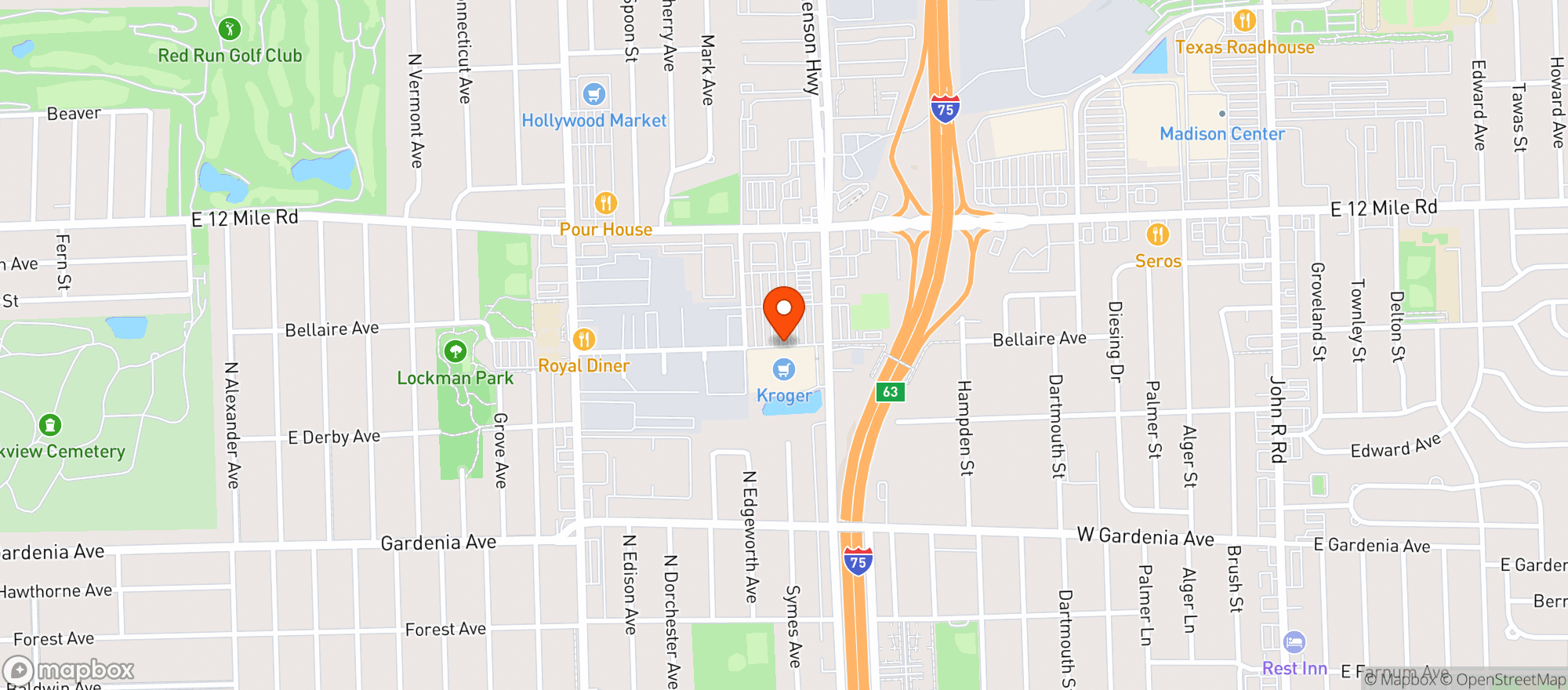 Map showing Michigan (018) - 00743 - Kroger Marketplace - Royal Oak