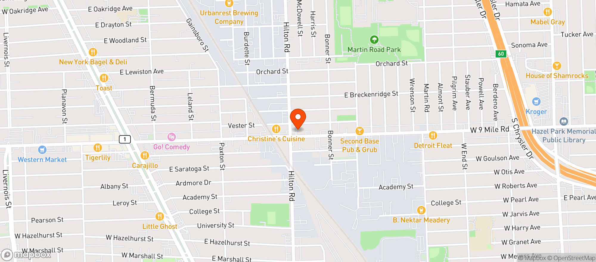 Map showing Nine Mile & Hilton Market