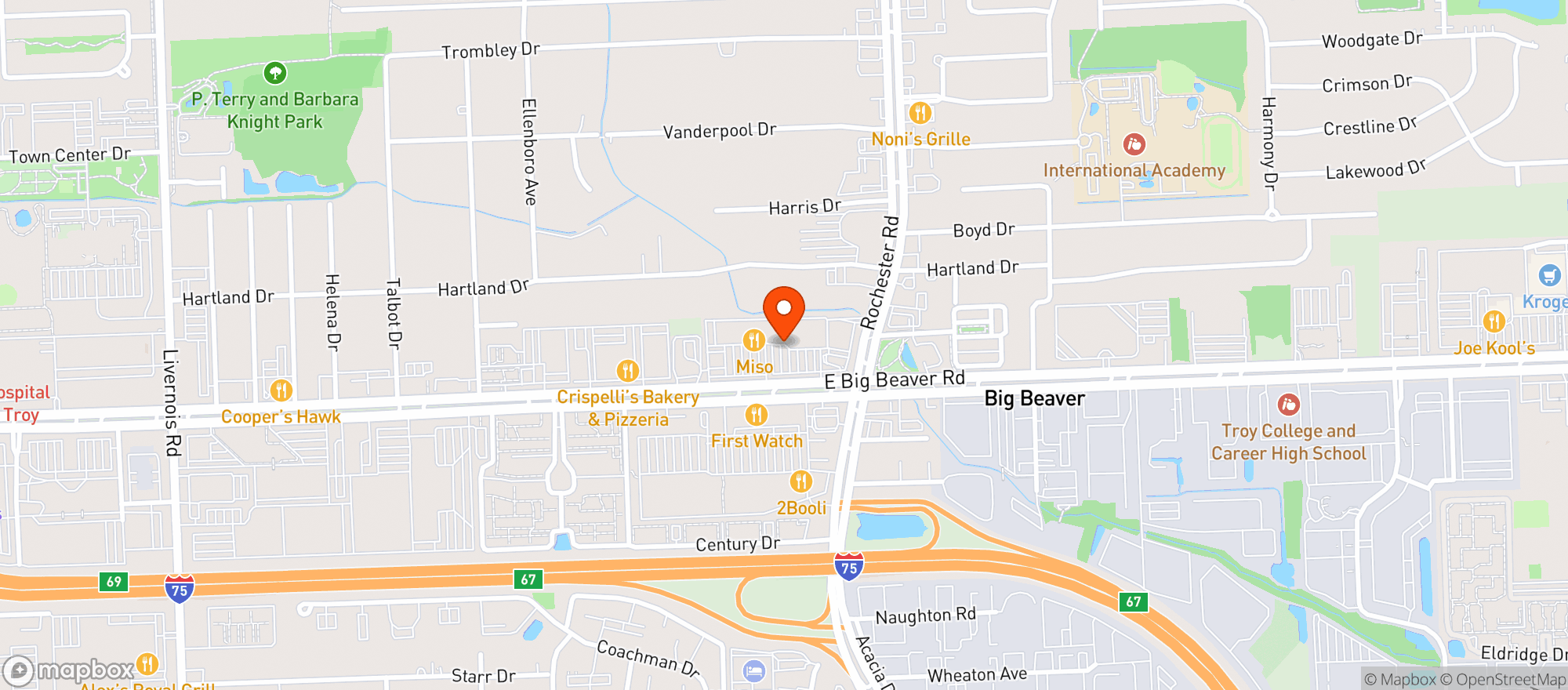 Map showing FRESH THYME FARMERS MARKET (TROY)