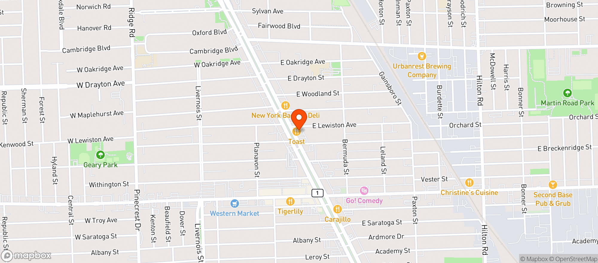 Map showing New Way Restaurant