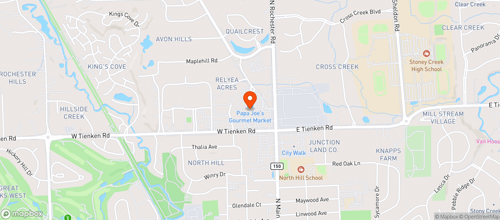 Map showing PAPA JOE'S - ROCHESTER HILLS