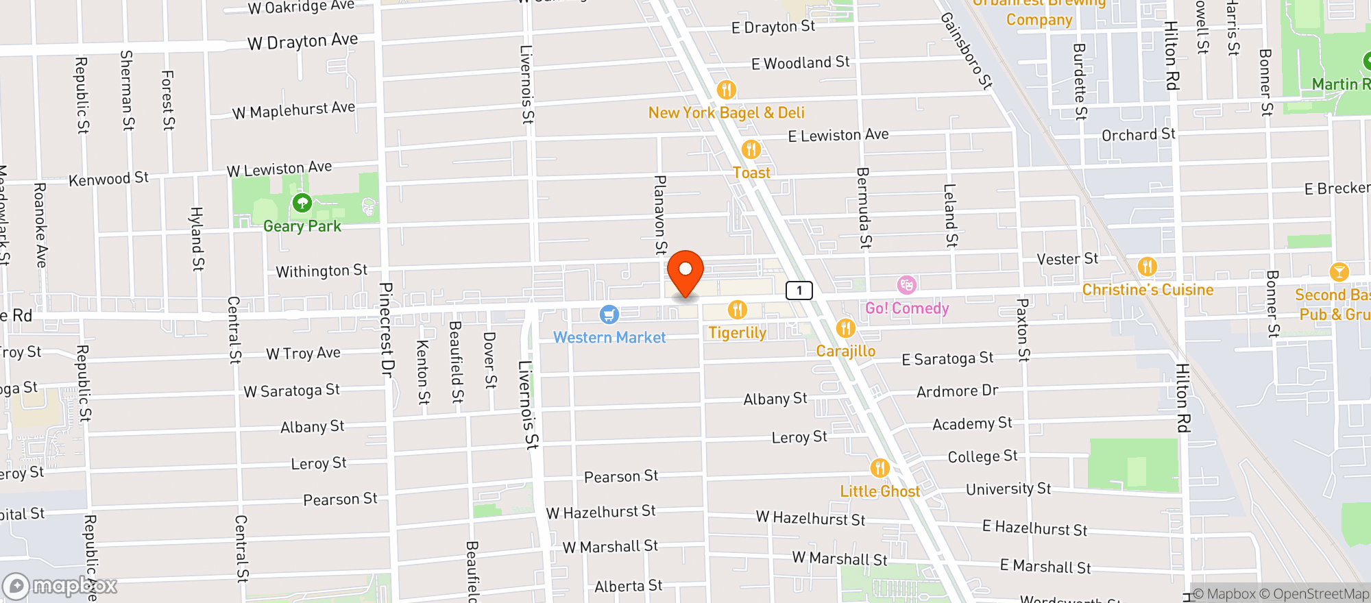 Map showing Secreto Cigar Bar