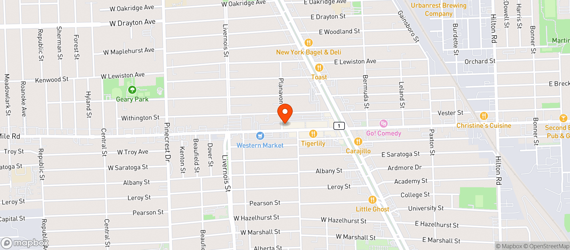 Map showing Corner Tavern
