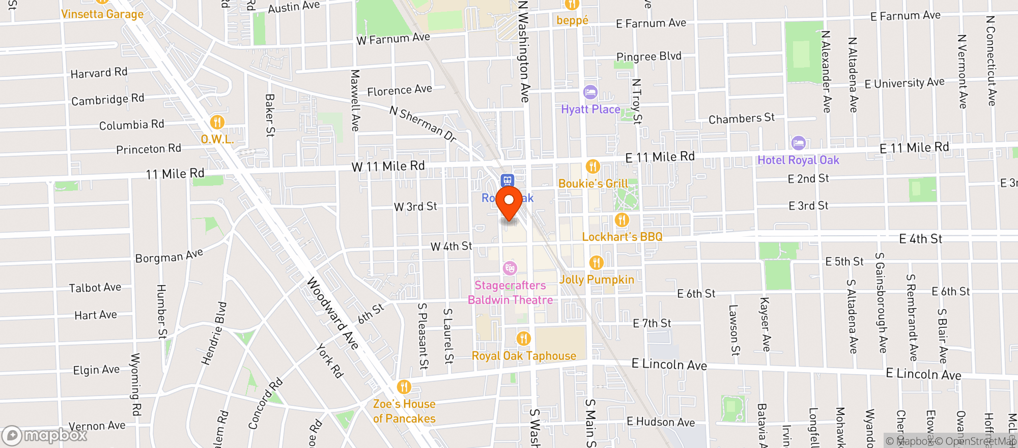 Map showing Royal Oak Music Theatre