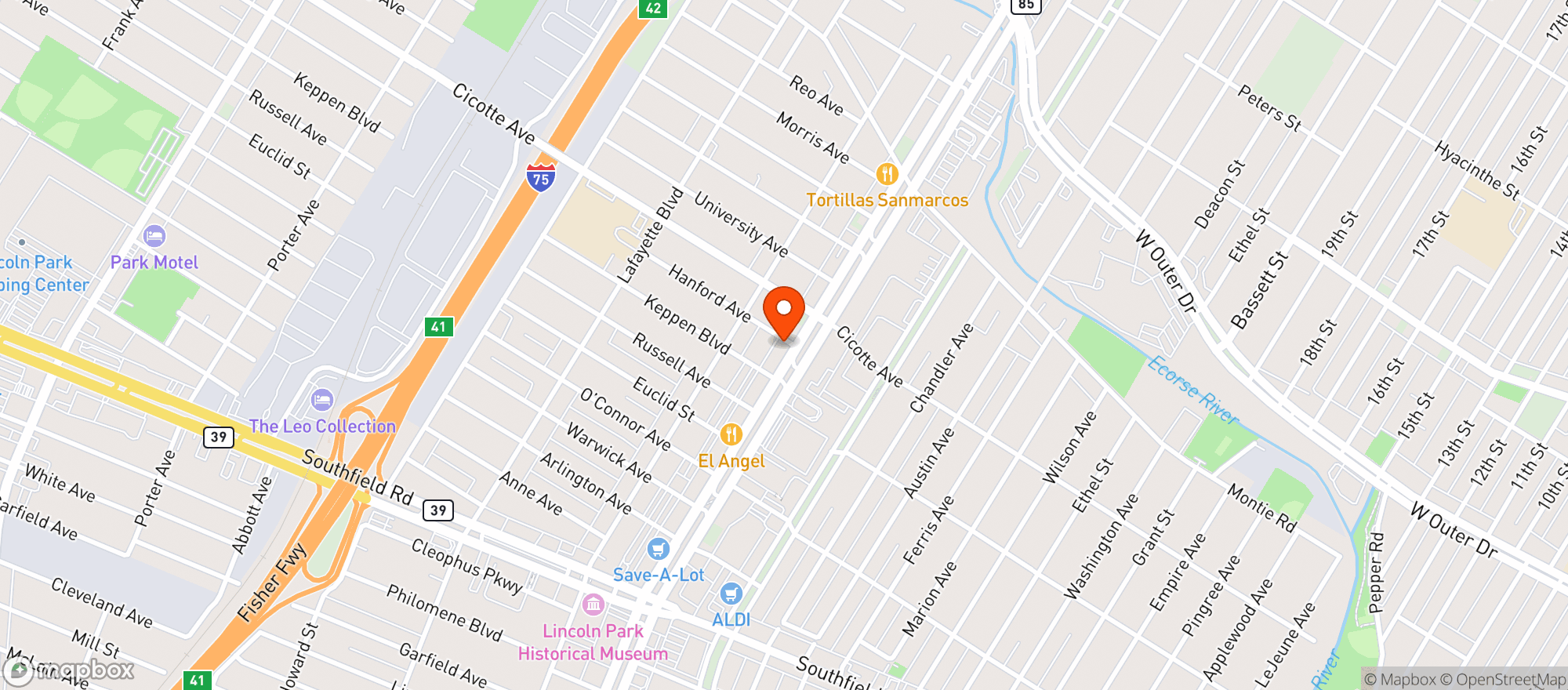 Map showing Pinewood Party Store