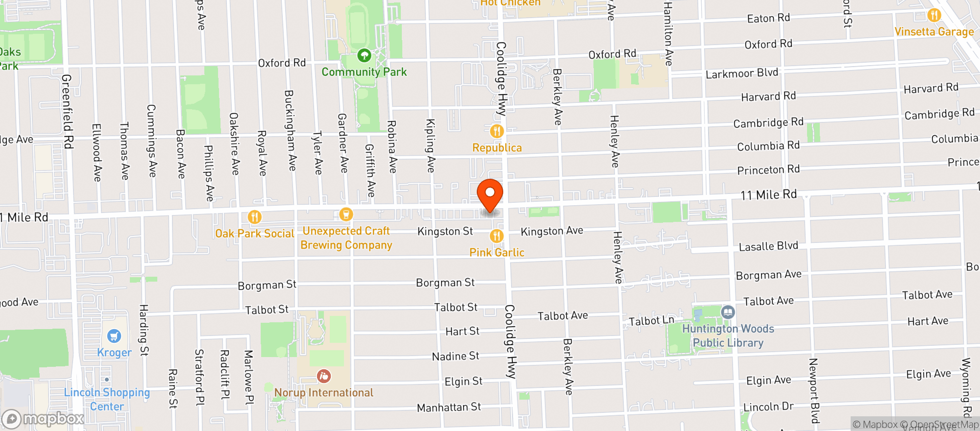 Map showing Oak Parker