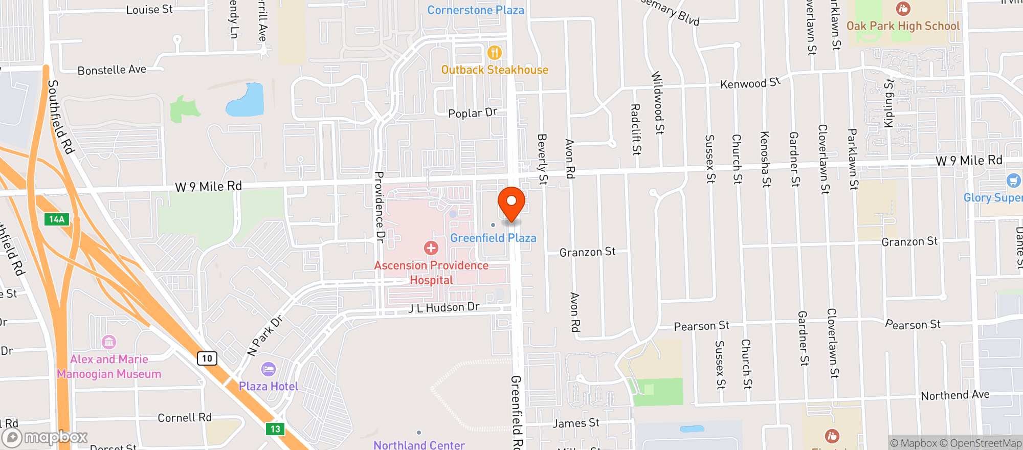 Map showing Greenfield Party Shoppe