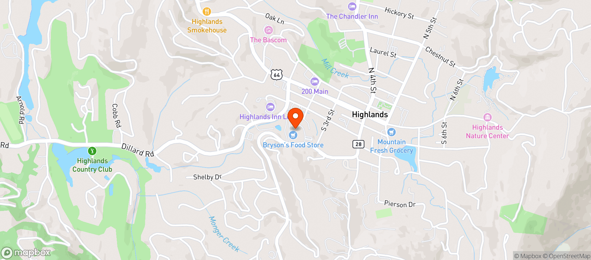 Map showing Bryson Food Store