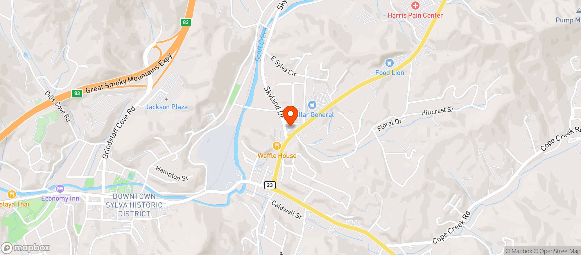 Map showing P Js Fast Food Mart