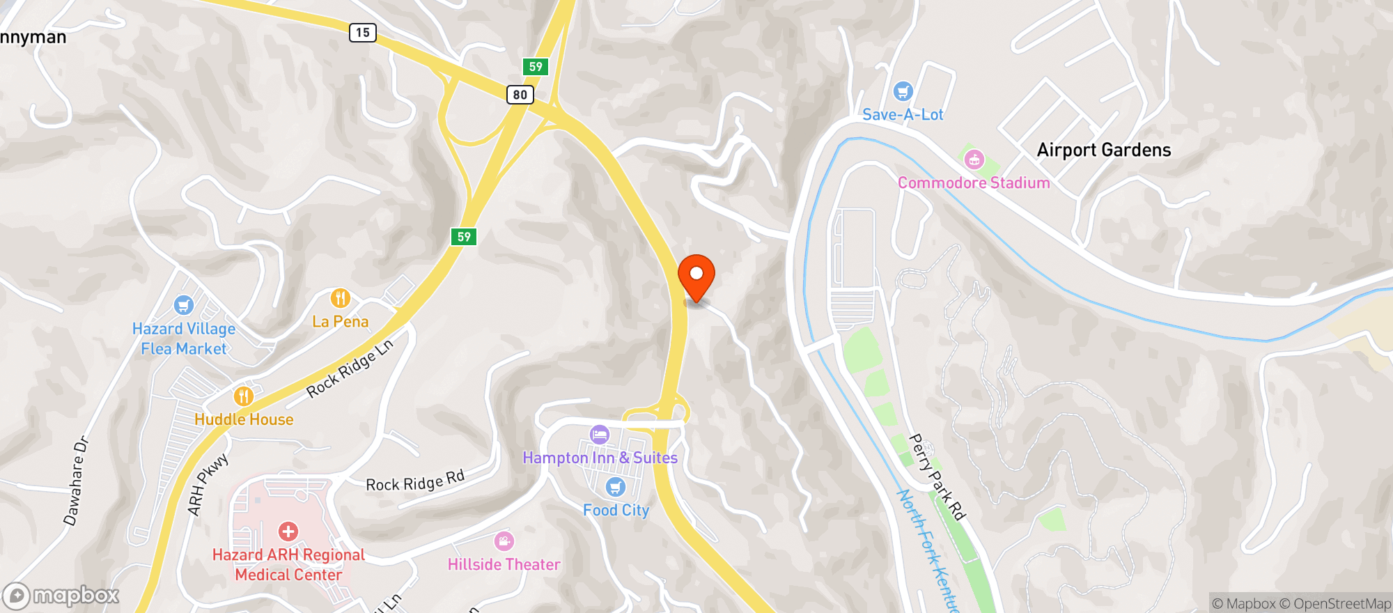 Map showing TOP OF THE HILL LIQUOR