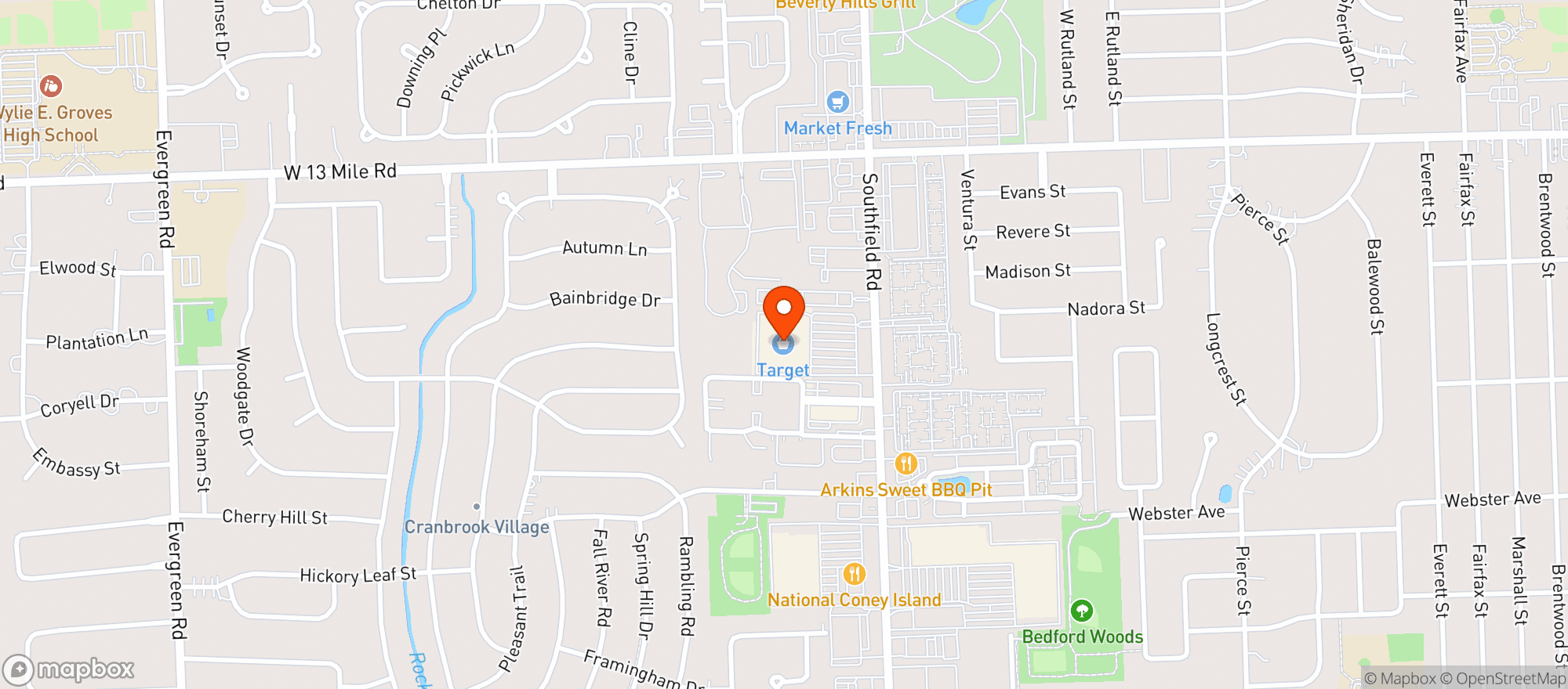 Map showing Target - Southfield