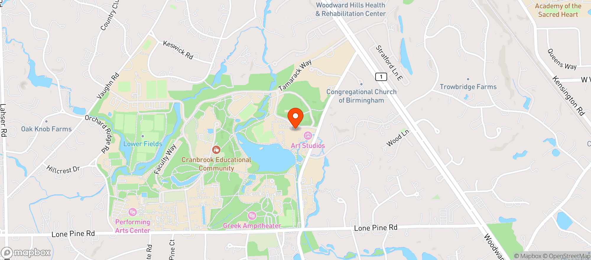 Map showing Cranbrook Art Museum