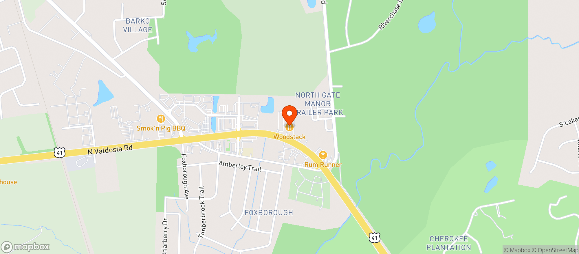Map showing Woodstack Bbq Tavern