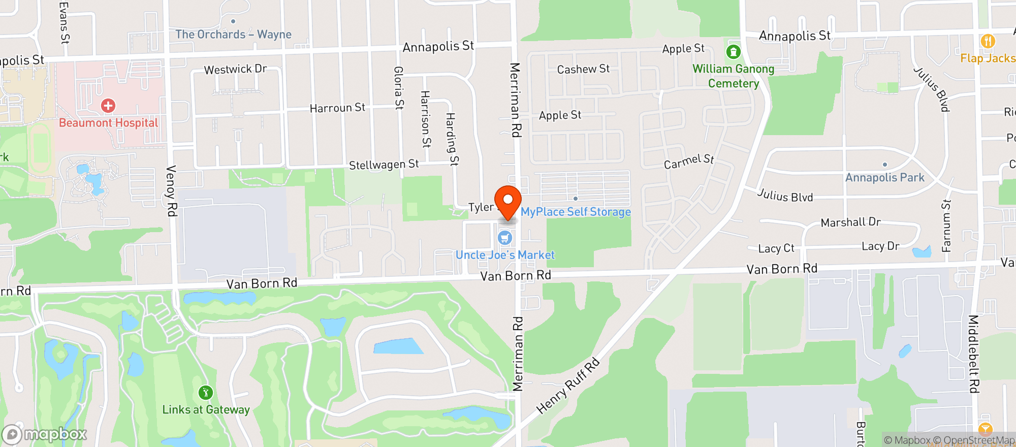 Map showing Uncle Joes Market