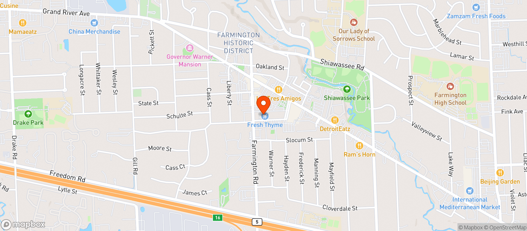 Map showing Fresh Thyme Farmers Market