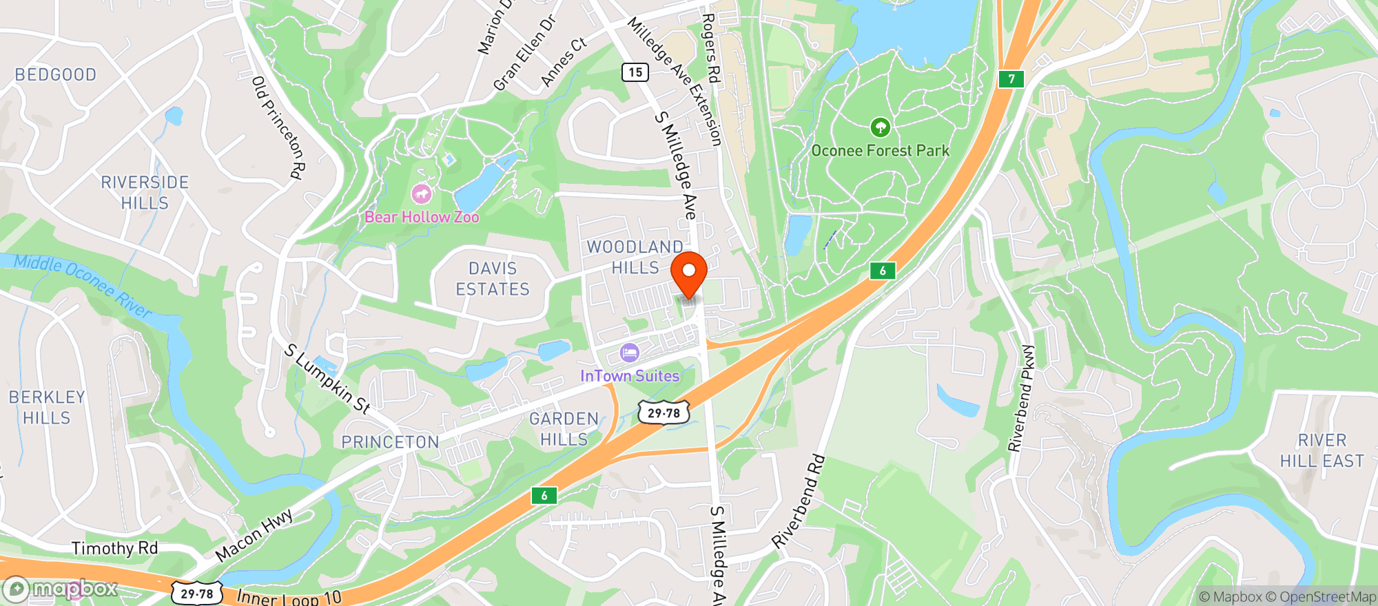 Map showing Chevron Food Shop/Milledge Ave(61)