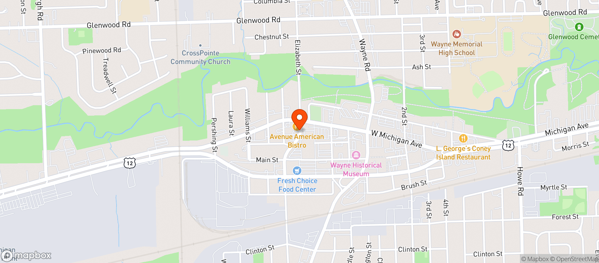 Map showing Avenue Sports Grille