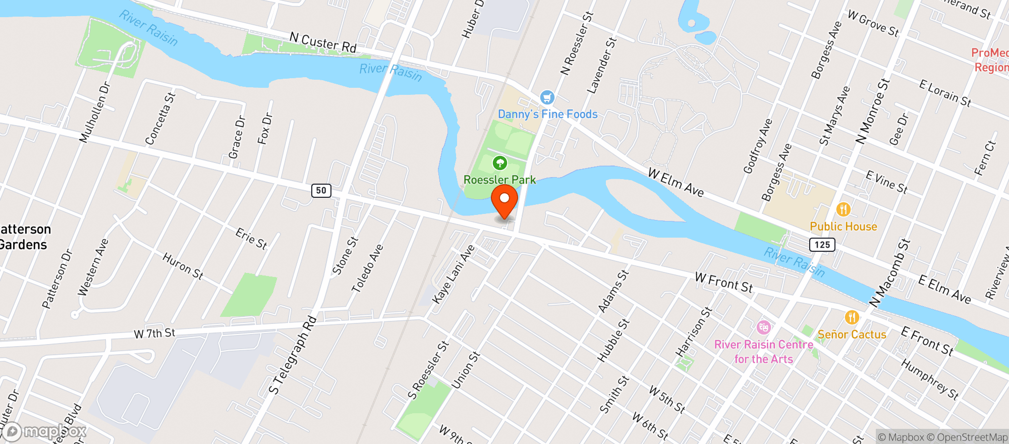 Map showing Riverside Mini Mart #1