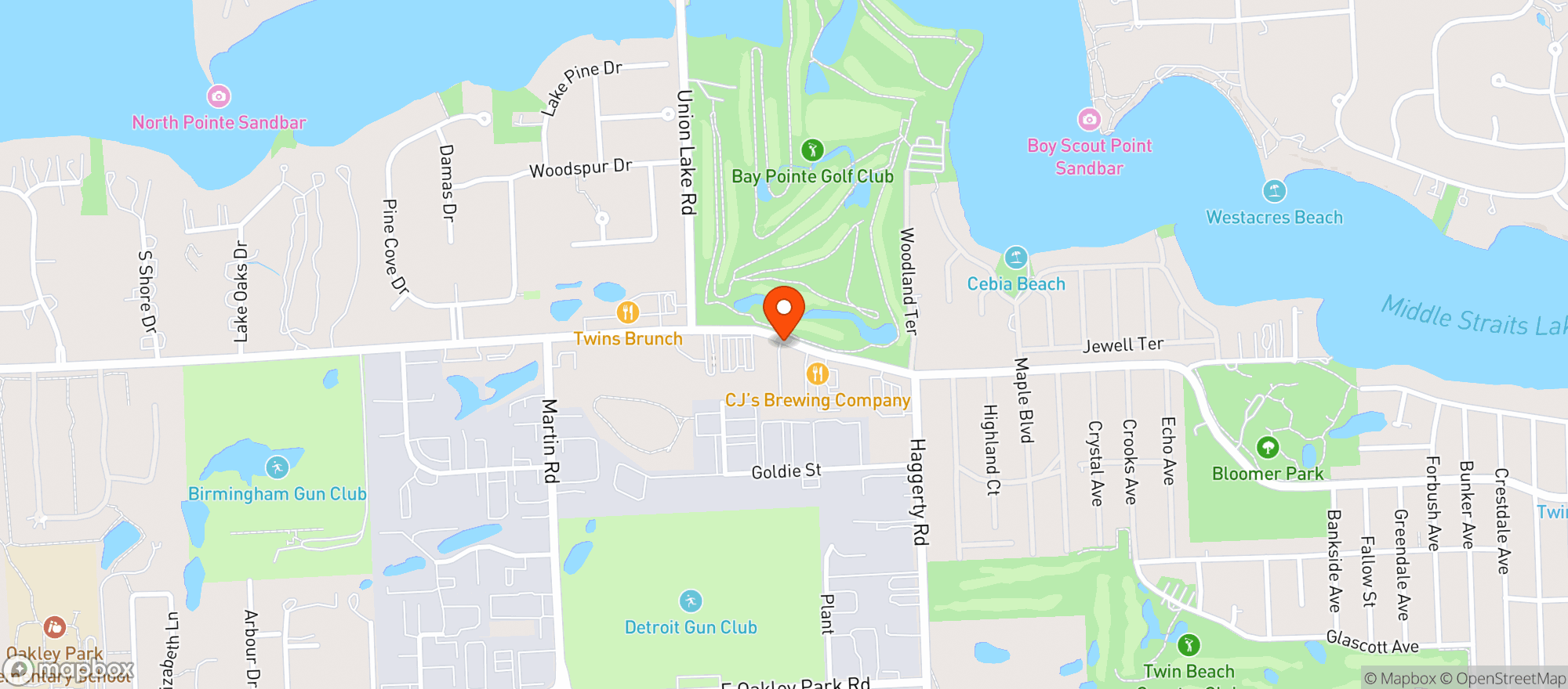 Map showing CJ's Brewing Company