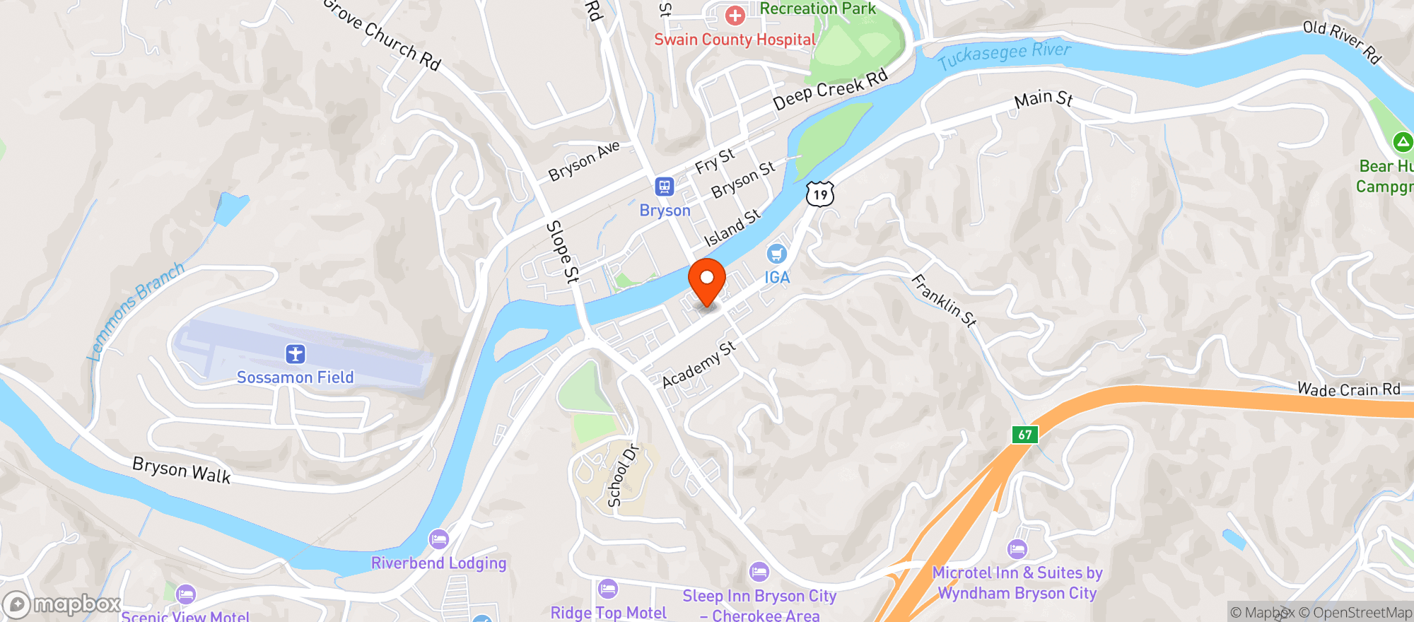 Map showing BRYSON CITY OUTDOORS