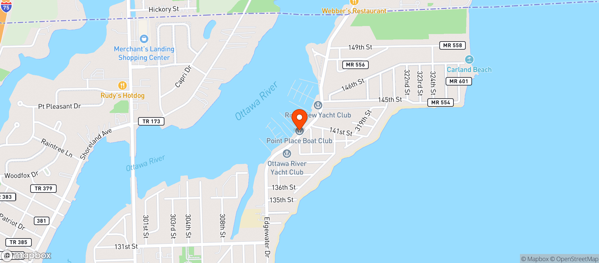Map showing Point Place Boat Club