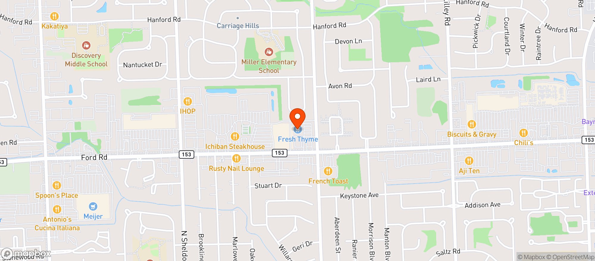Map showing FRESH THYME FARMERS MARKET (CANTON)